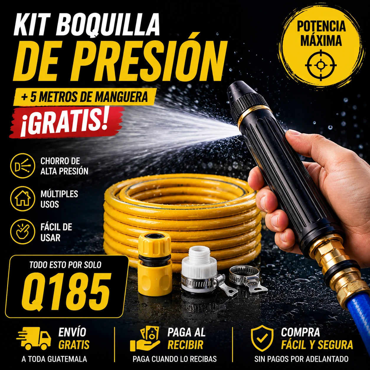 Kit Boquilla de Presión Pro™ + 5 Metros de Manguera GRATIS