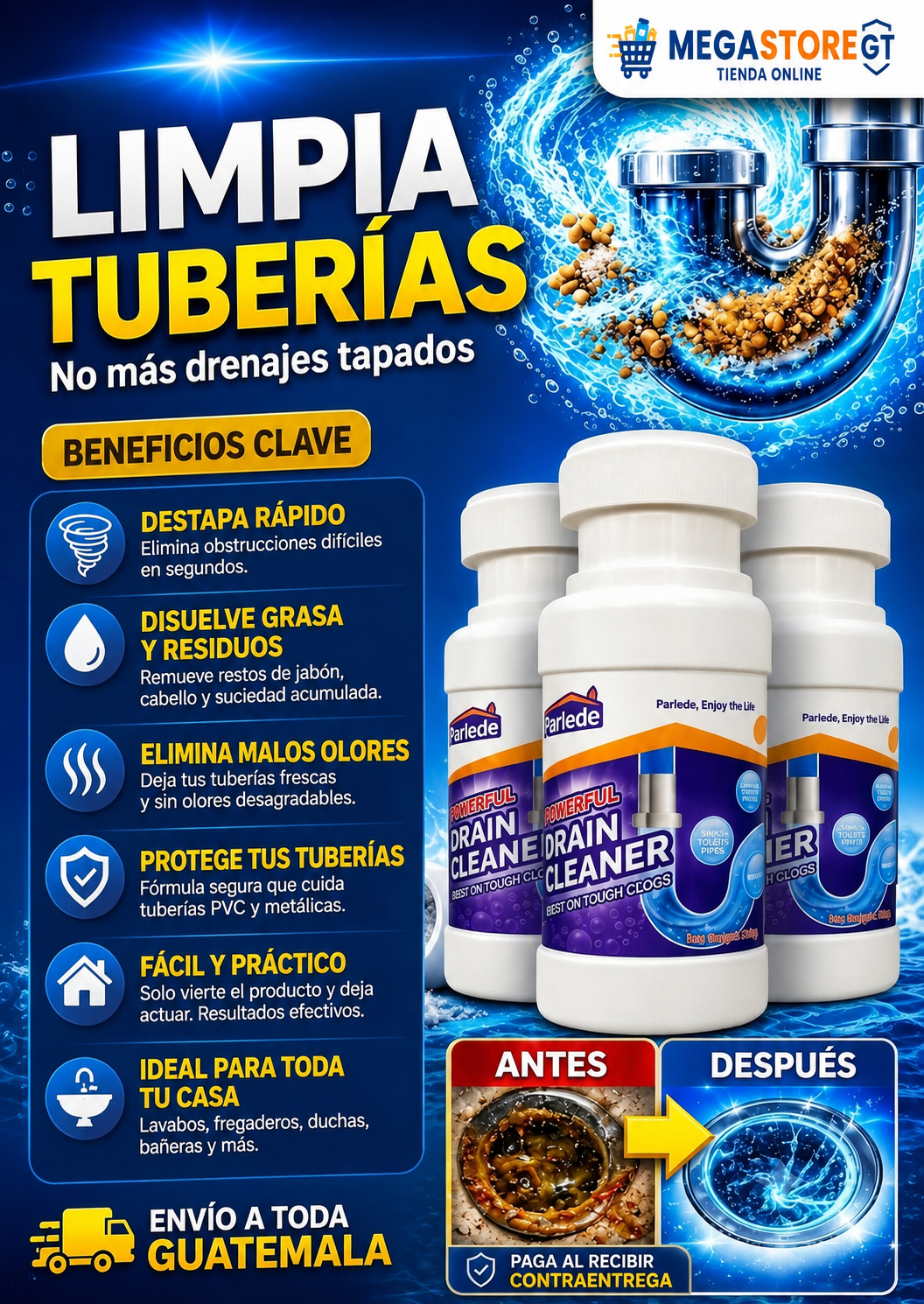 3X1 LIMPIA TUBERIAS + ENVIO GRATIS