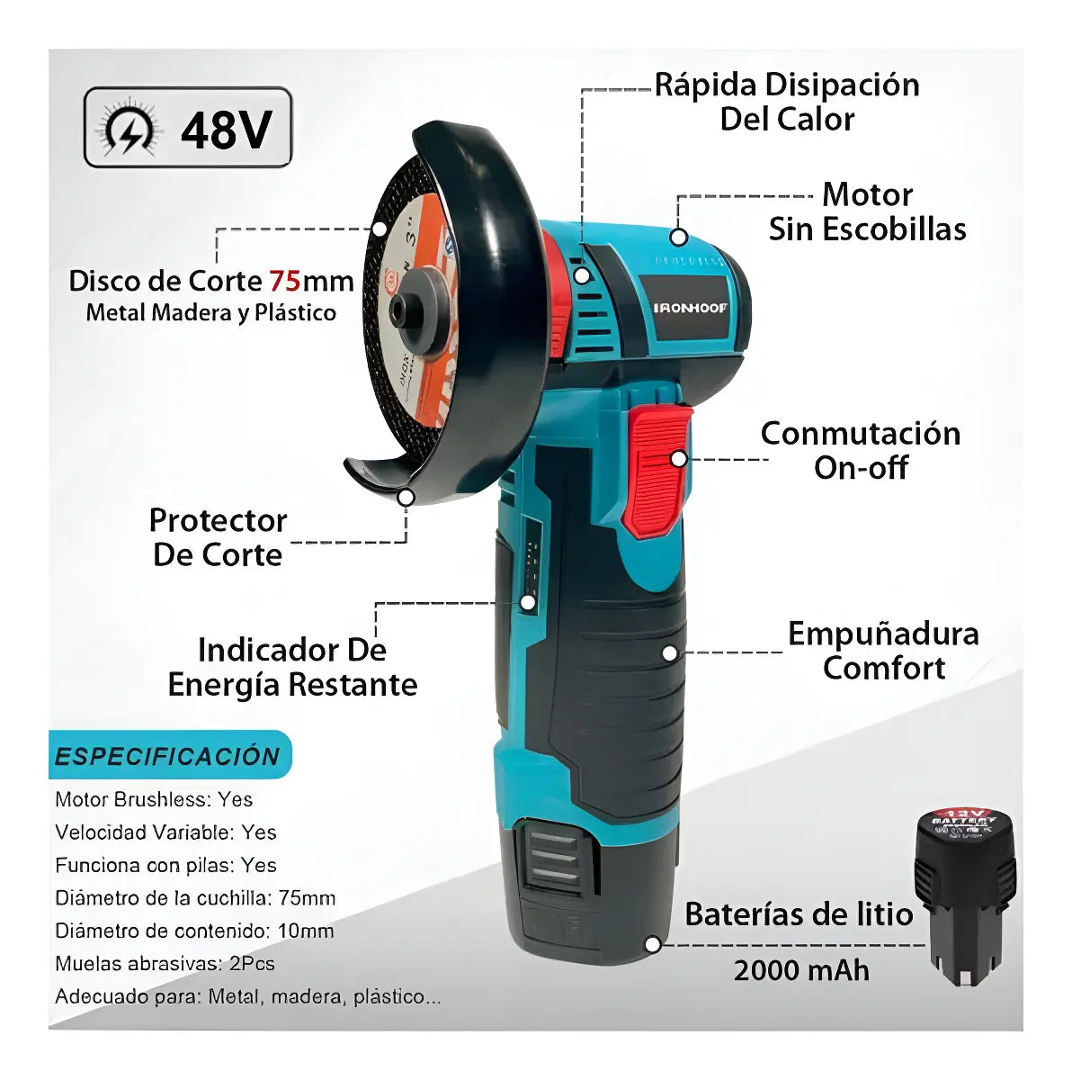 Pulidora Roby Inalambrica Doble Bateria Recargable Estuche 2 Discos