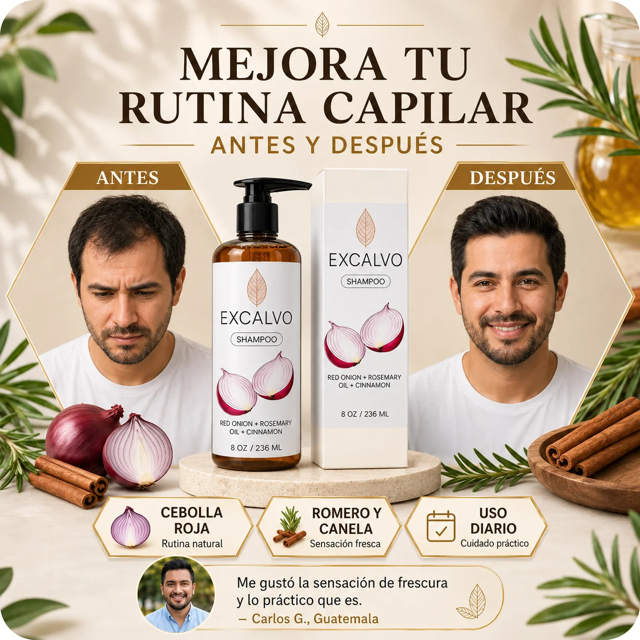 Excalvo™ | El Acelerador Botánico de Crecimiento en Formato de Shampoo Diario.